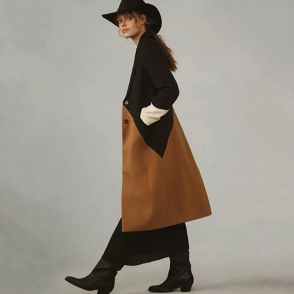 Anthropologie Avec Les Filles Wavy Colorblock Coat Calico Black Tan Cream XXS - Picture 1 of 16